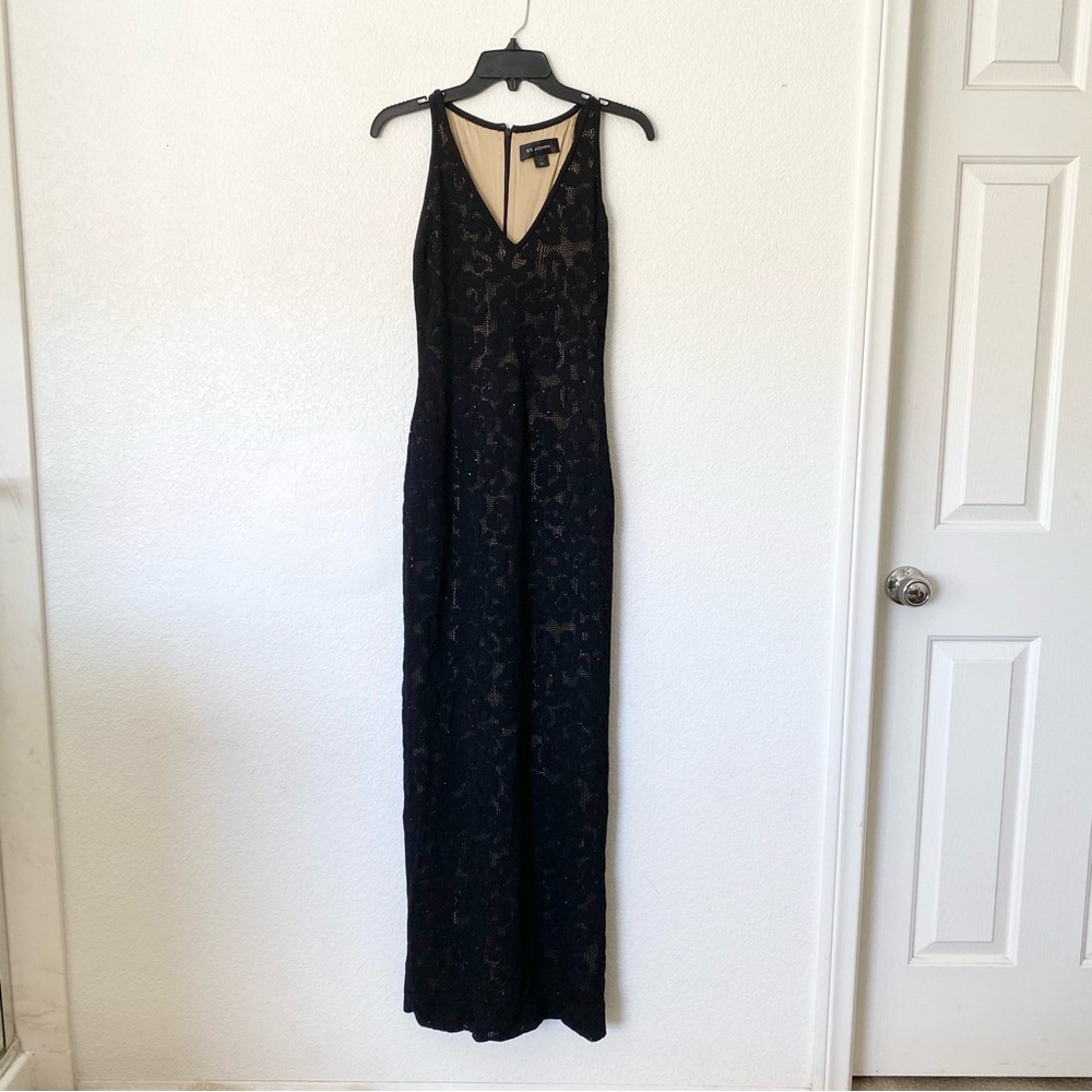 St. John Black Lace Maxi Dress